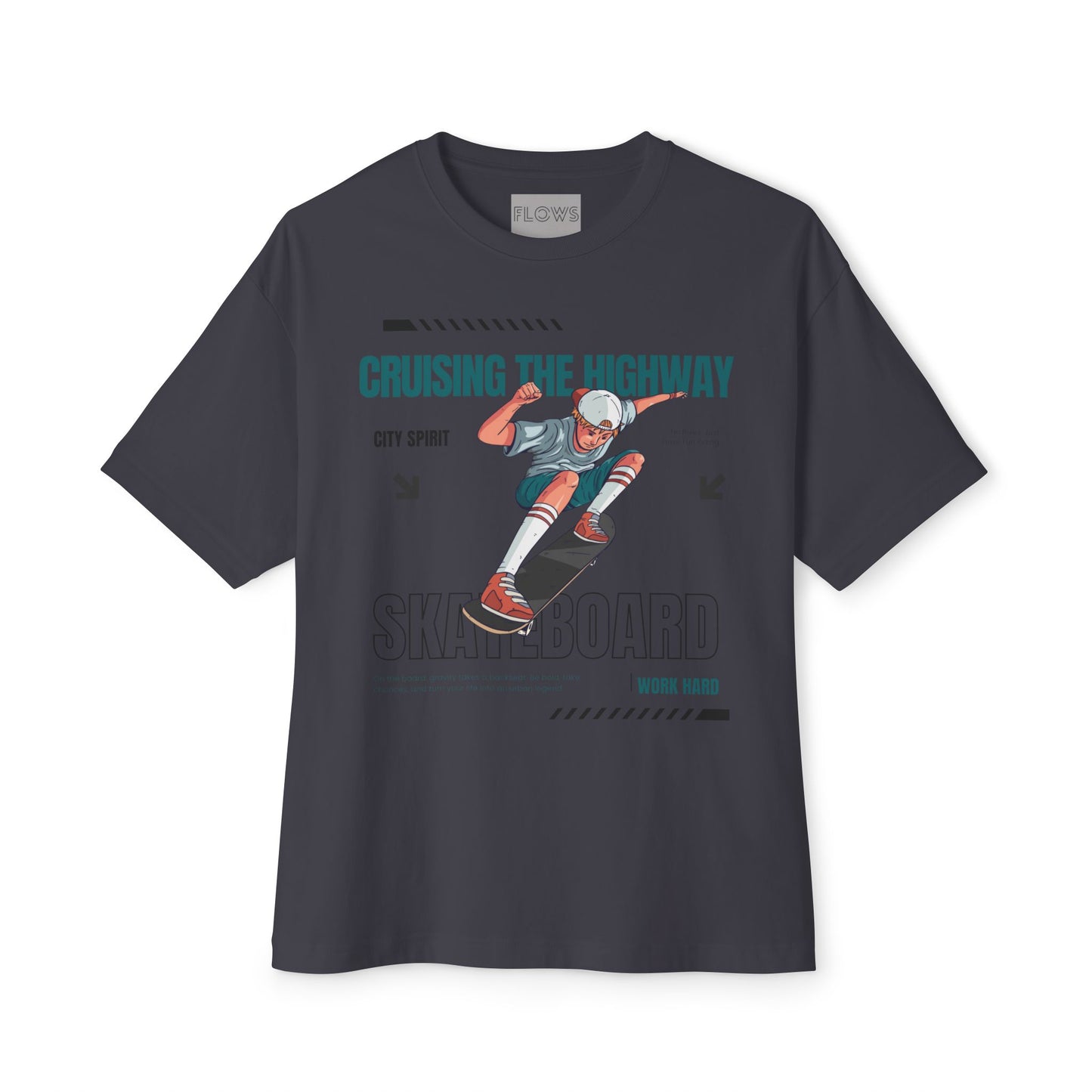 Unisex Oversized Boxy Tee - 'Cruising the Highway' Skateboard Graphic Tee