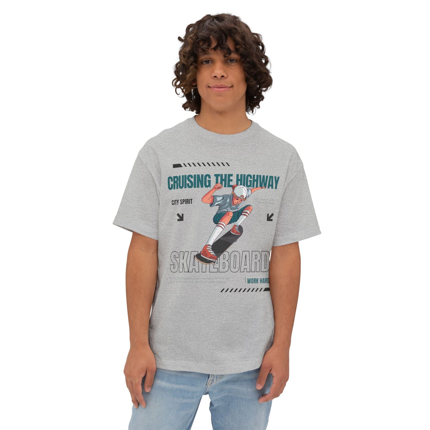 Unisex Oversized Boxy Tee - 'Cruising the Highway' Skateboard Graphic Tee