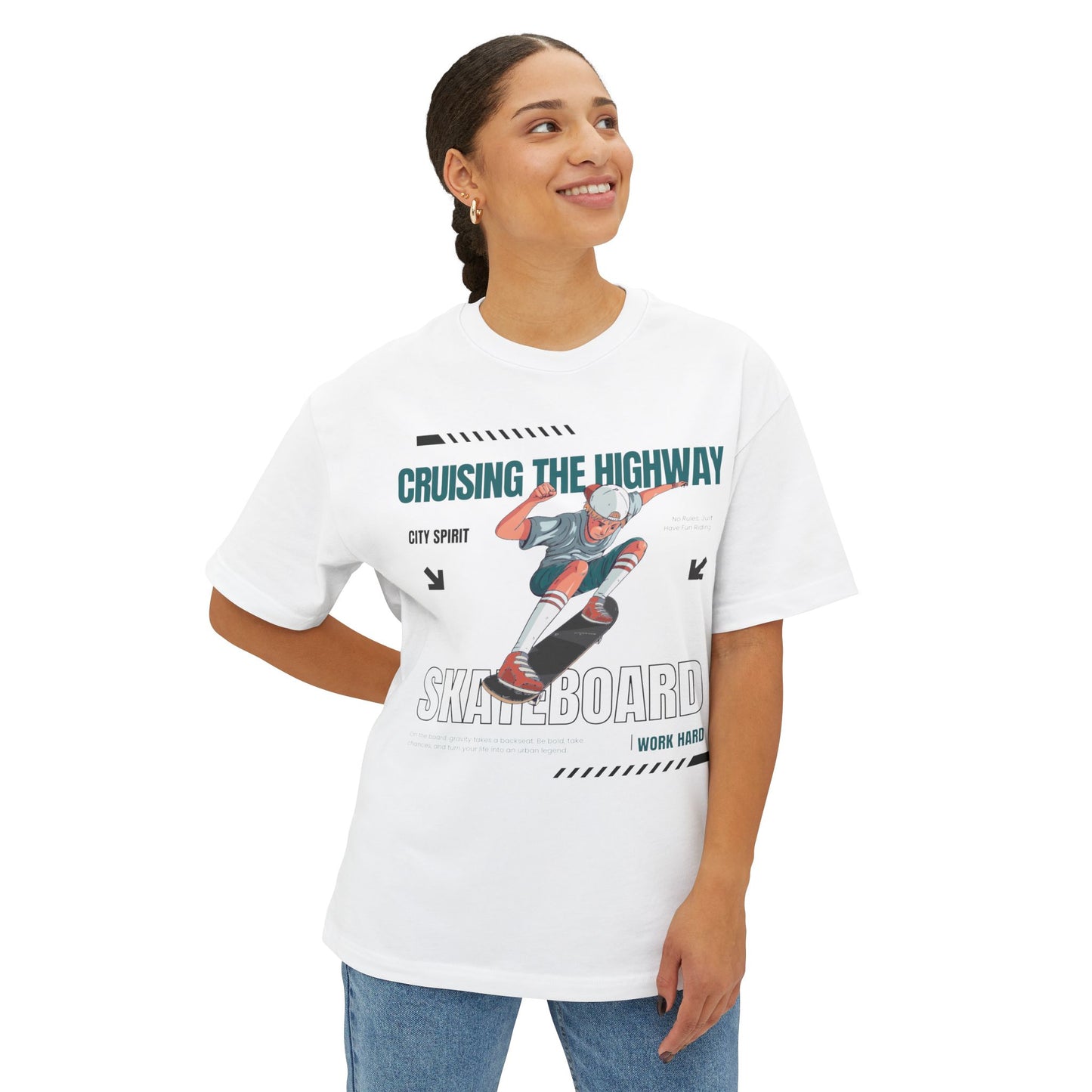 Unisex Oversized Boxy Tee - 'Cruising the Highway' Skateboard Graphic Tee