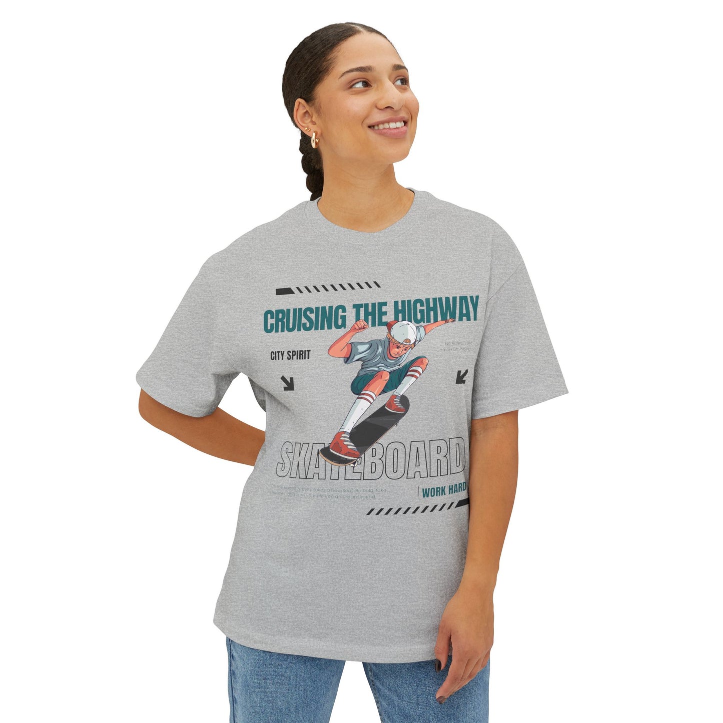 Unisex Oversized Boxy Tee - 'Cruising the Highway' Skateboard Graphic Tee