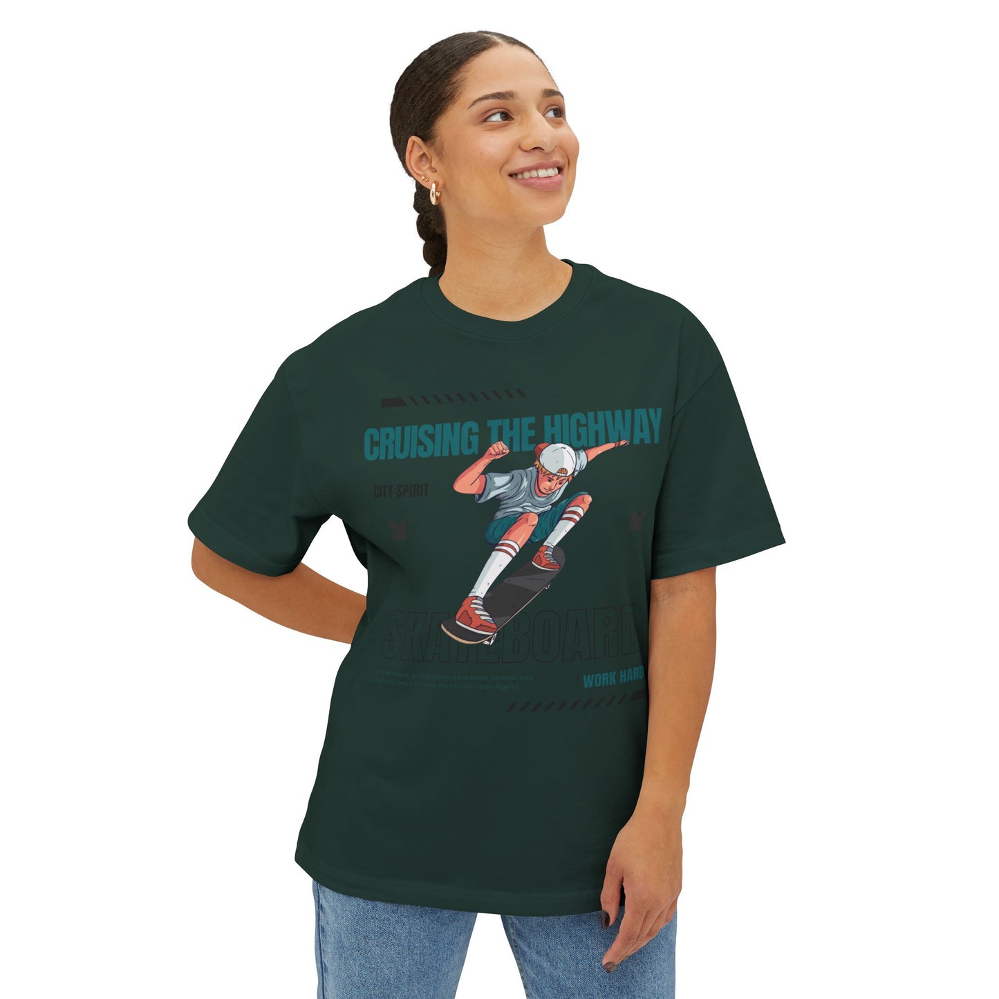 Unisex Oversized Boxy Tee - 'Cruising the Highway' Skateboard Graphic Tee