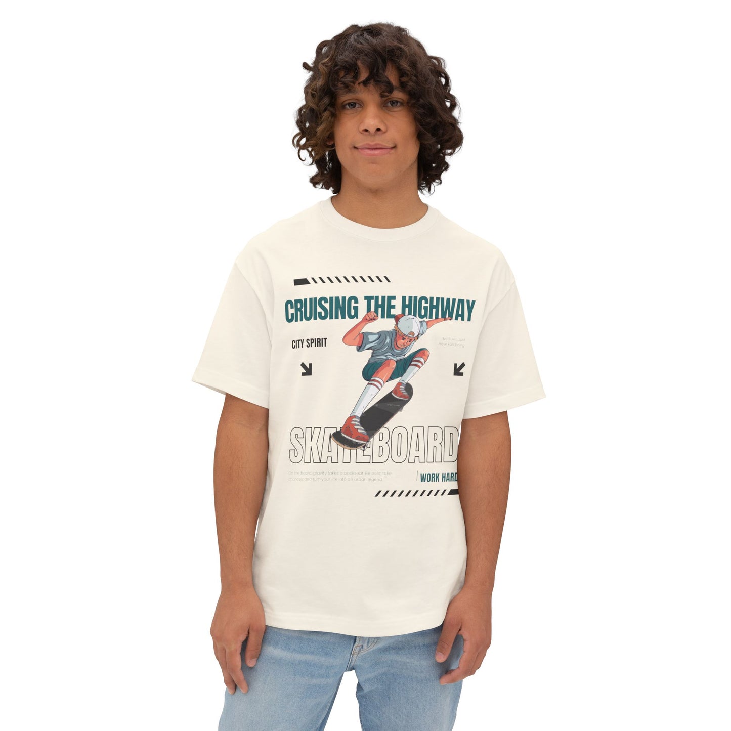 Unisex Oversized Boxy Tee - 'Cruising the Highway' Skateboard Graphic Tee