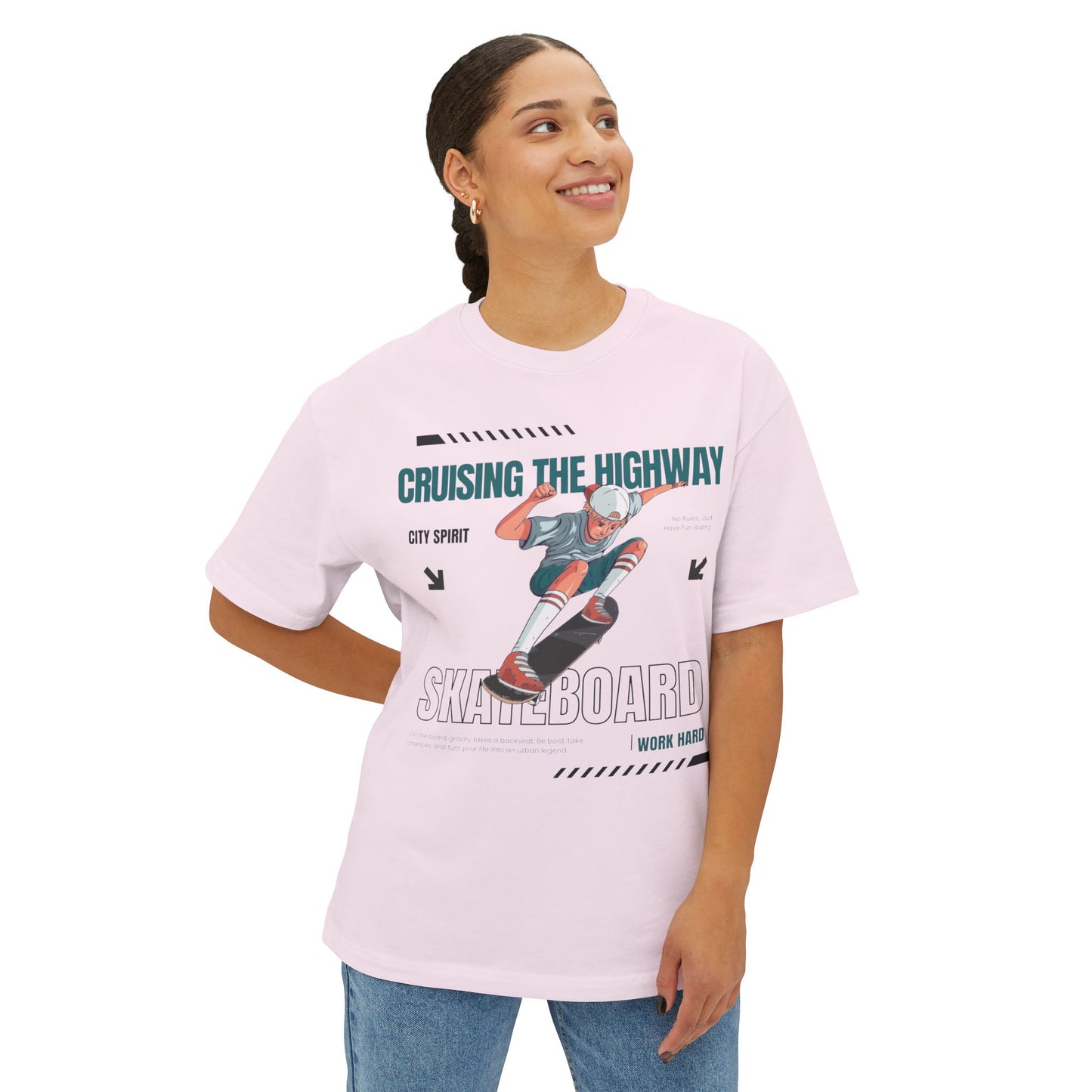 Unisex Oversized Boxy Tee - 'Cruising the Highway' Skateboard Graphic Tee