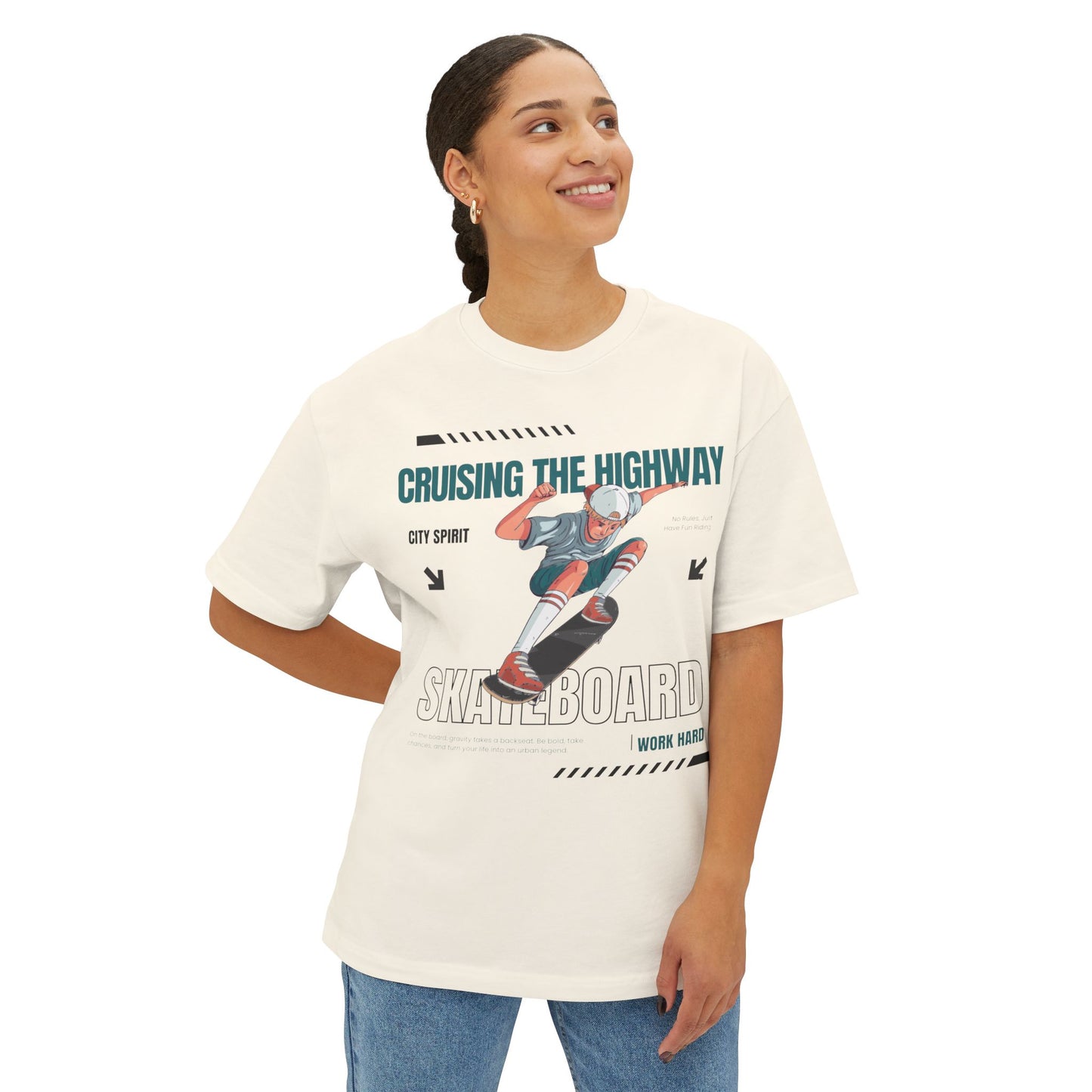 Unisex Oversized Boxy Tee - 'Cruising the Highway' Skateboard Graphic Tee